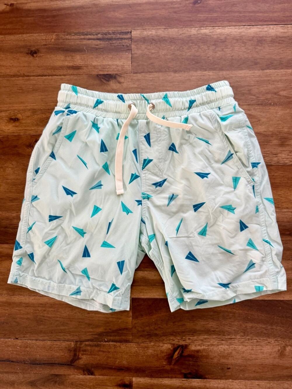 SweetHoney Boys Green Paper Airplane Print Swim Shorts 6 Beach Summer Vacation